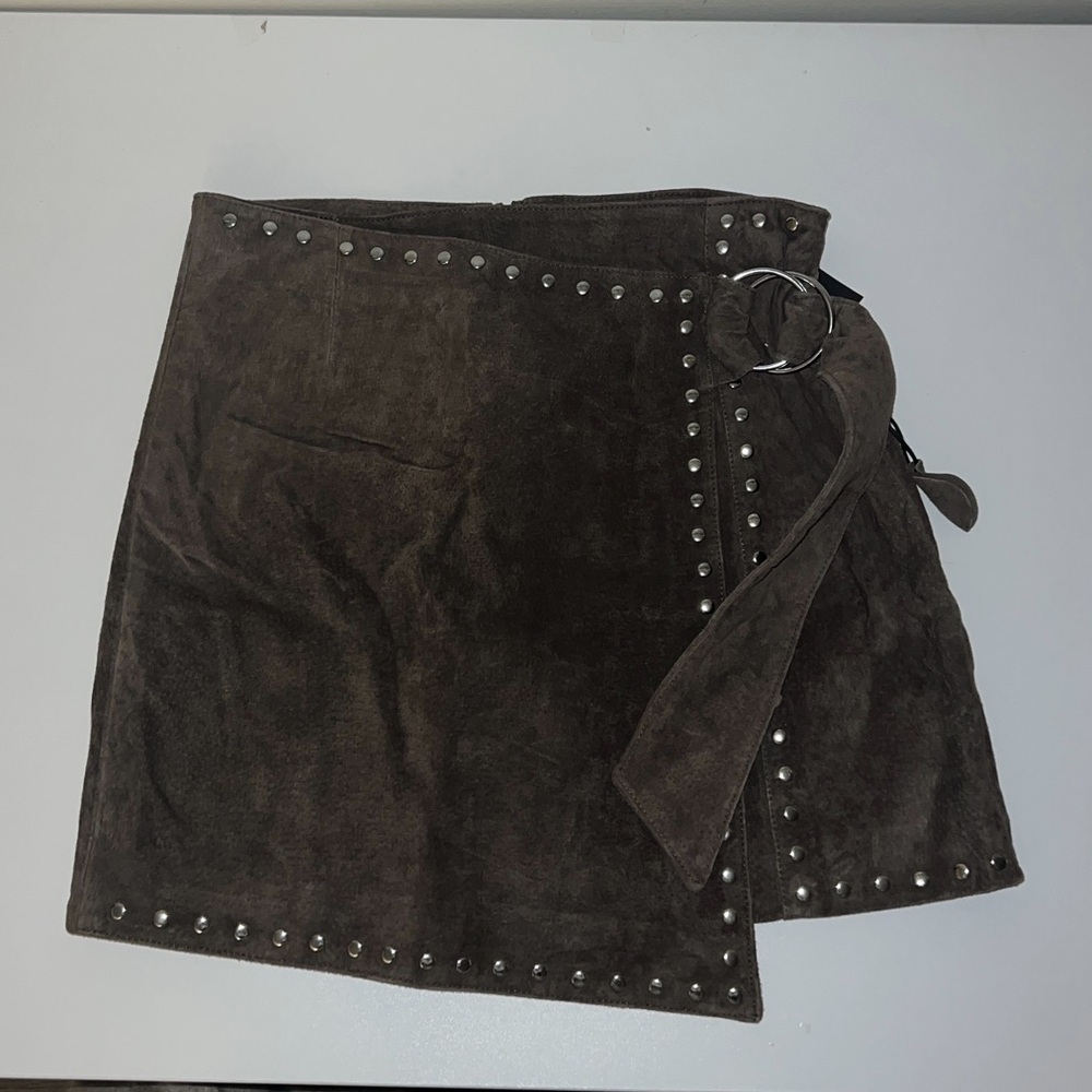 Forever 21 olive green suede leather studded mini wrap skirt | Medium | NWT